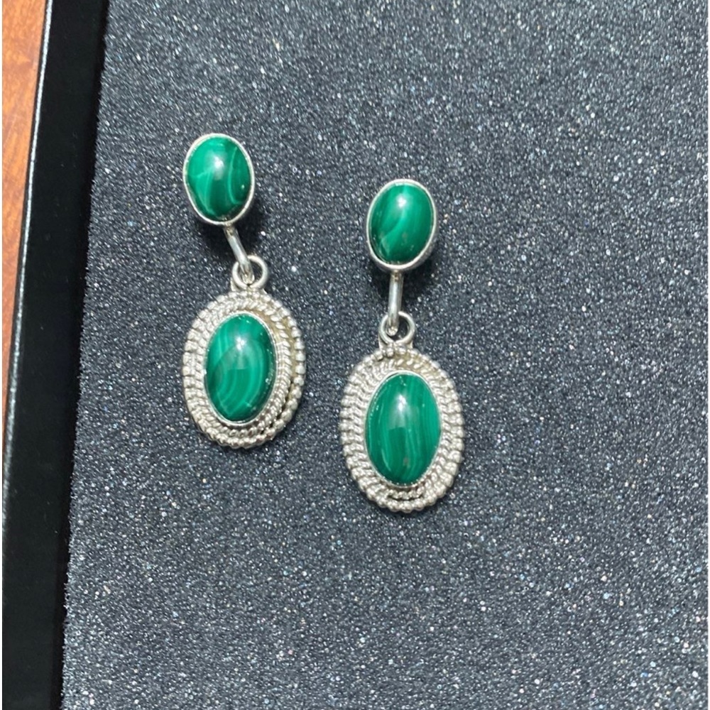 New in Box HSN 925 Stering and Malachite pierced Earrings